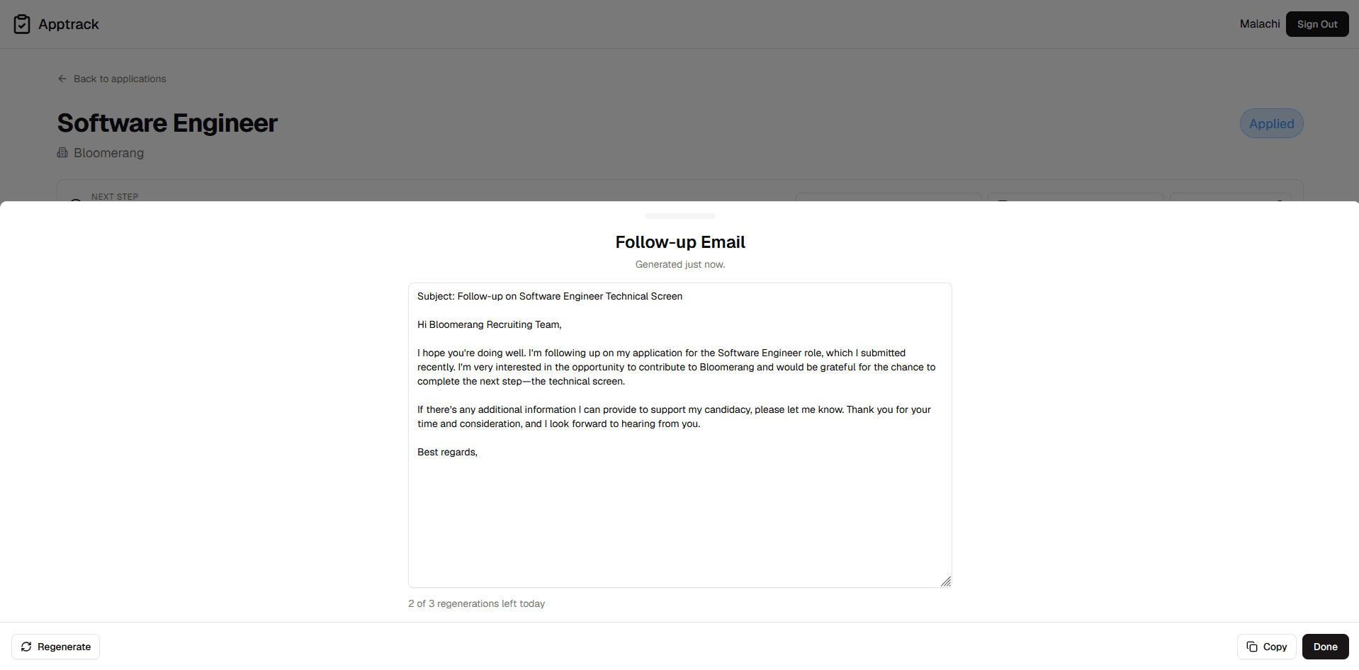 Generated follow-up email